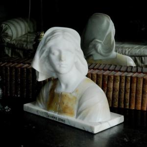 Bust Of Joan Of Arc In Alabaster By Giuseppe Bessi 