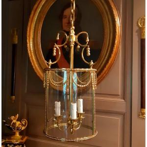 Lanterne circulaire en bronze et laiton polis , style Louis XVI