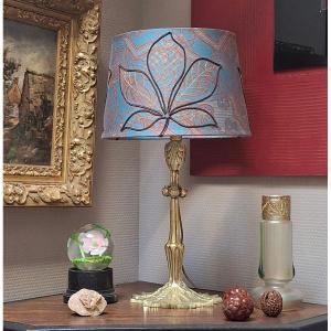 Art Nouveau Bronze Lamp With Chestnut Tree Decorations.