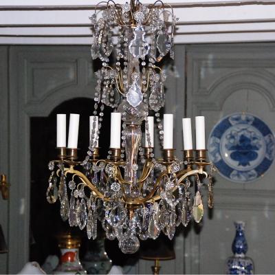 Crystal Chandelier & Bronze Louis XIV Style - 8l -