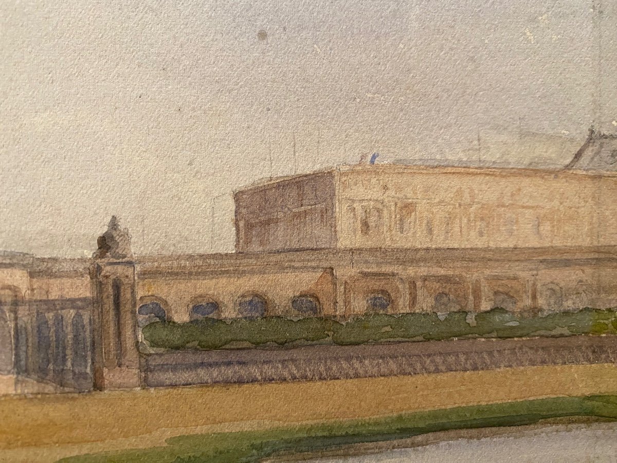 Aquarelle  Vue Du Château De Versailles  (signée Et Datée 1885)-photo-3