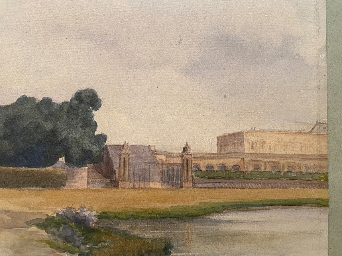 Aquarelle  Vue Du Château De Versailles  (signée Et Datée 1885)-photo-4