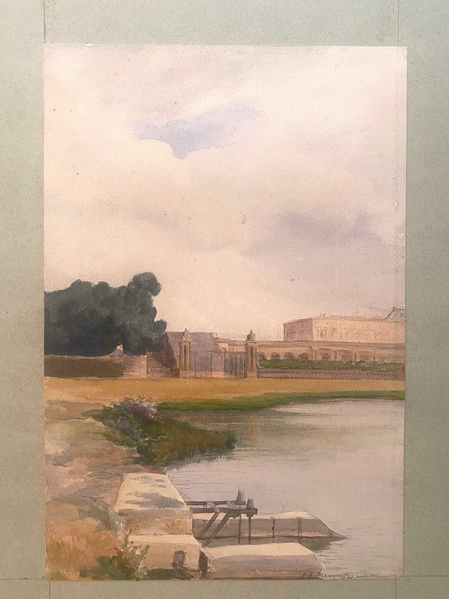 Aquarelle  Vue Du Château De Versailles  (signée Et Datée 1885)