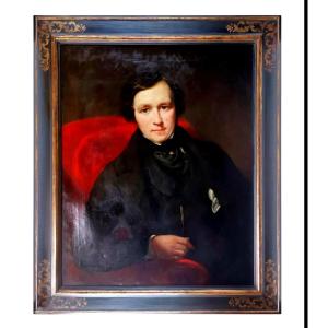 Ecole Anglaise XIXe S Portrait De Gentilhomme, Huile Sur Toile 92,5x 80cm