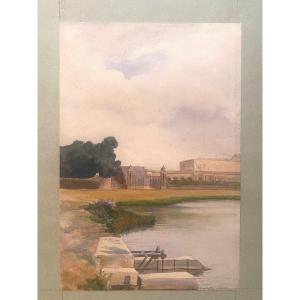 Aquarelle  Vue Du Château De Versailles  (signée Et Datée 1885)