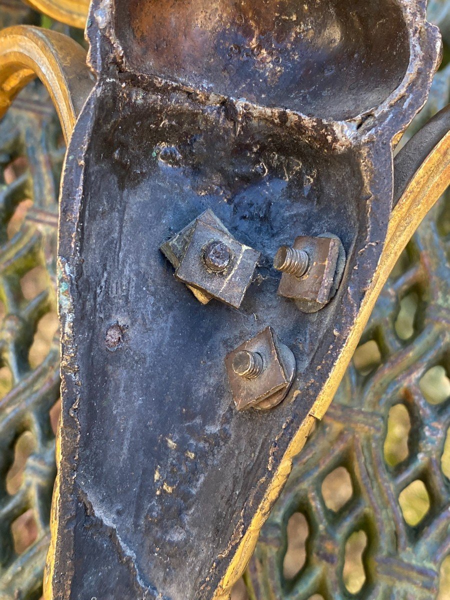 Pair Of Louis XVI Period Sconces In Gilt Bronze-photo-1