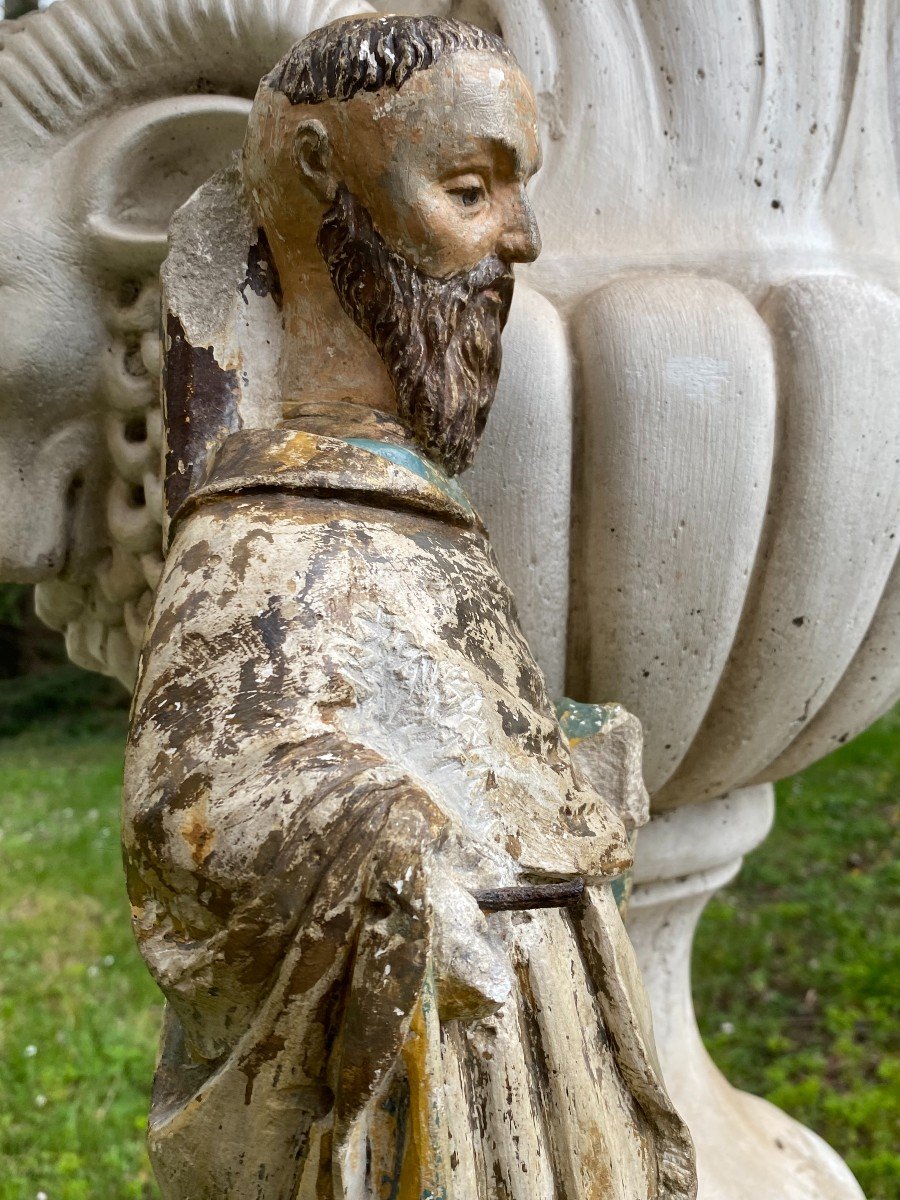 Saint Hiacinthe & Polychrome Stone Sculpture & XVII Th Century-photo-4