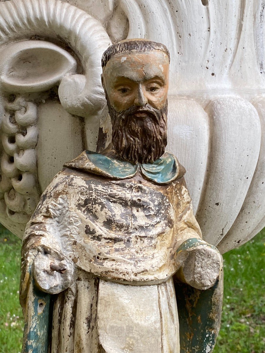 Saint Hiacinthe & Polychrome Stone Sculpture & XVII Th Century