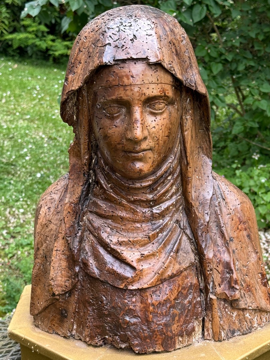 Buste De Sainte, Sculpture En Bois Du 17 Eme Siècle -photo-2