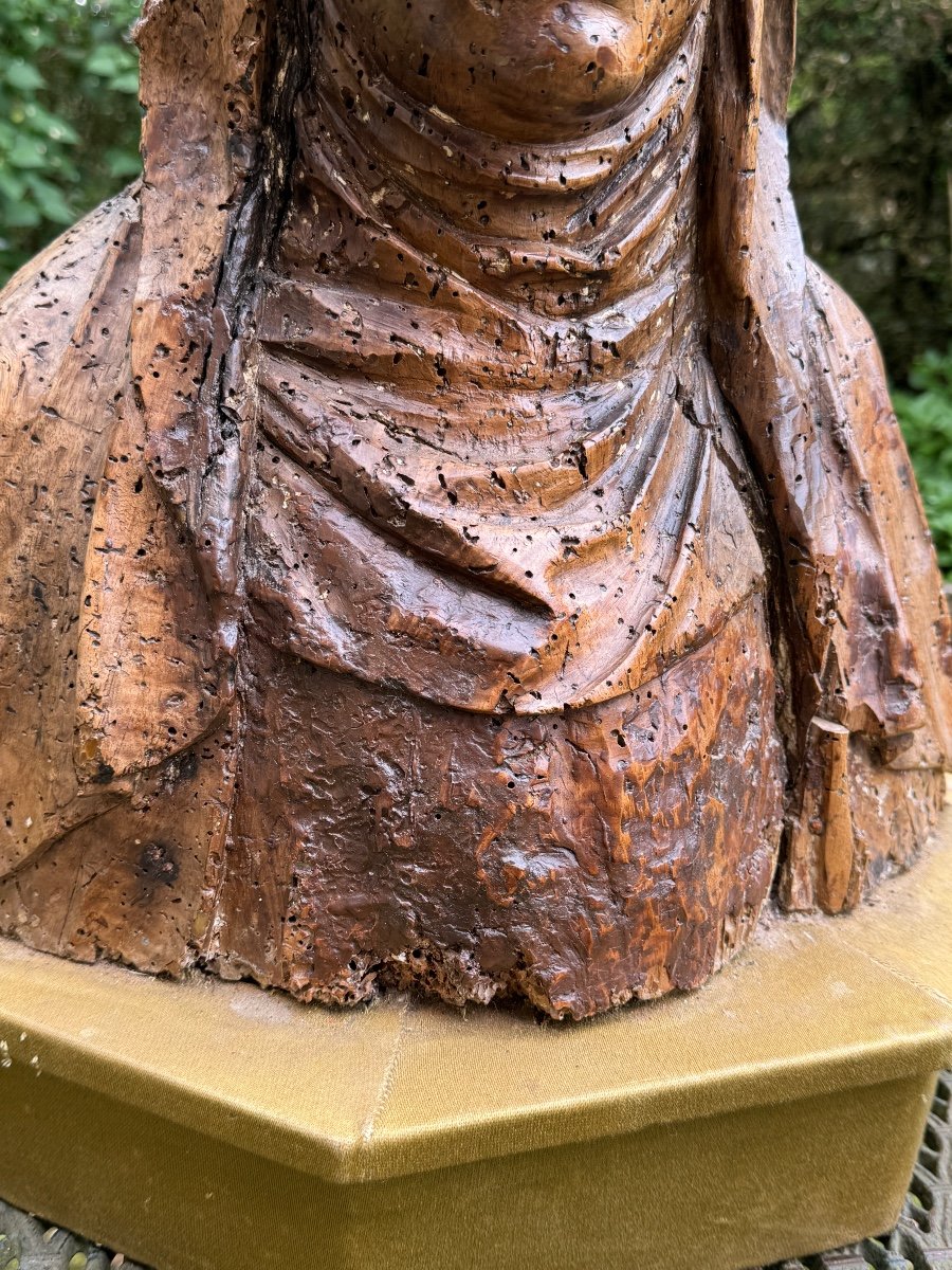 Bust Of Saint, Wooden Sculpture From 17th Century -photo-8