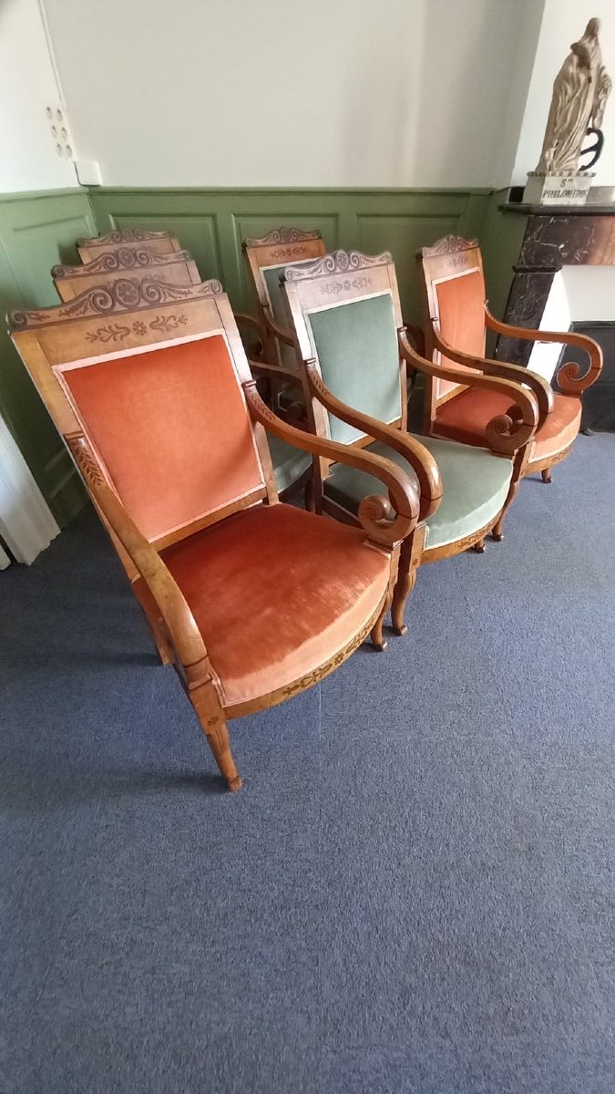 Rare Suite De 6 Fauteuils D'époque Charles X -photo-2