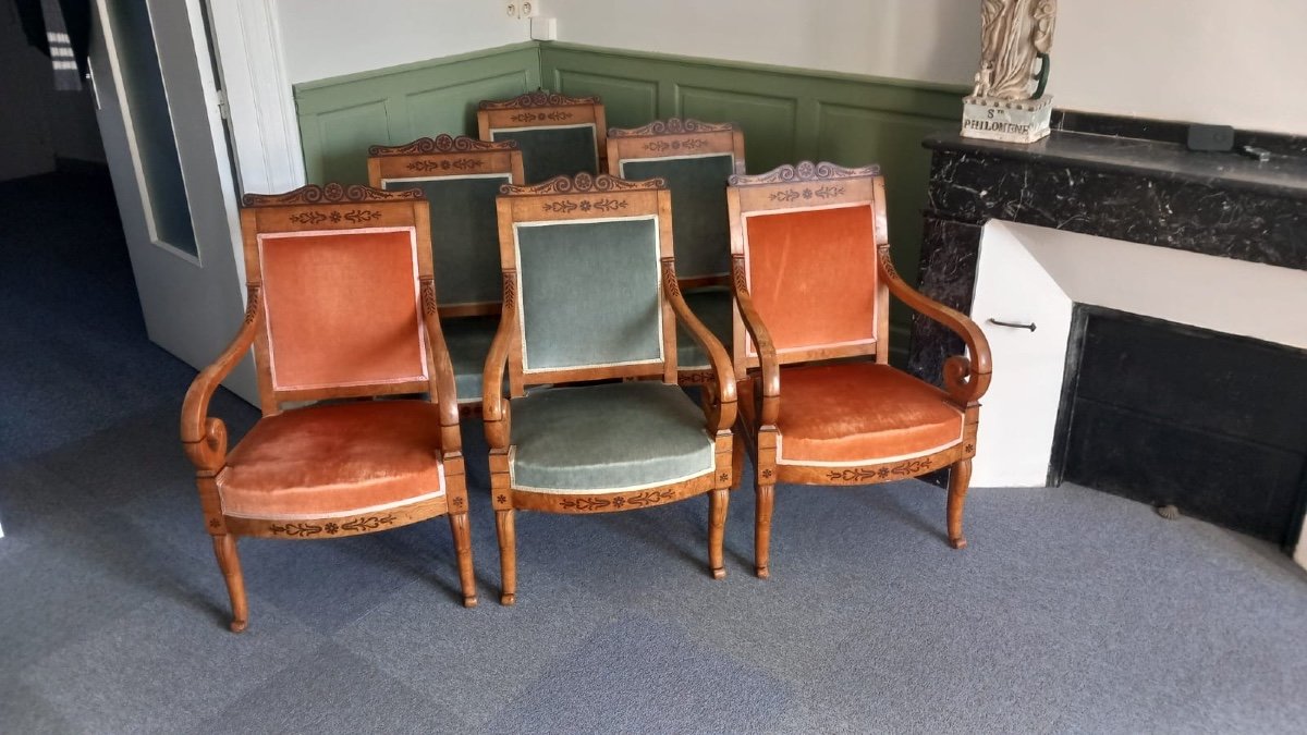 Rare Suite De 6 Fauteuils D'époque Charles X -photo-4