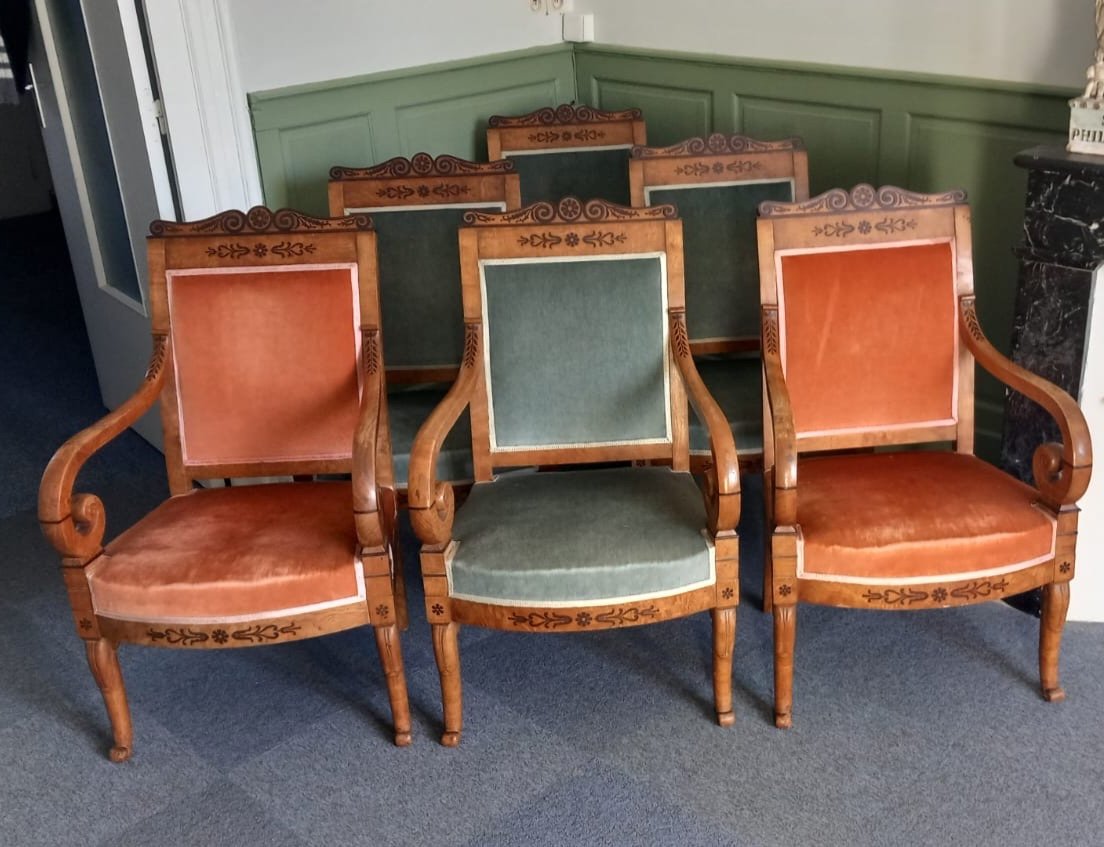 Rare Suite De 6 Fauteuils D'époque Charles X 