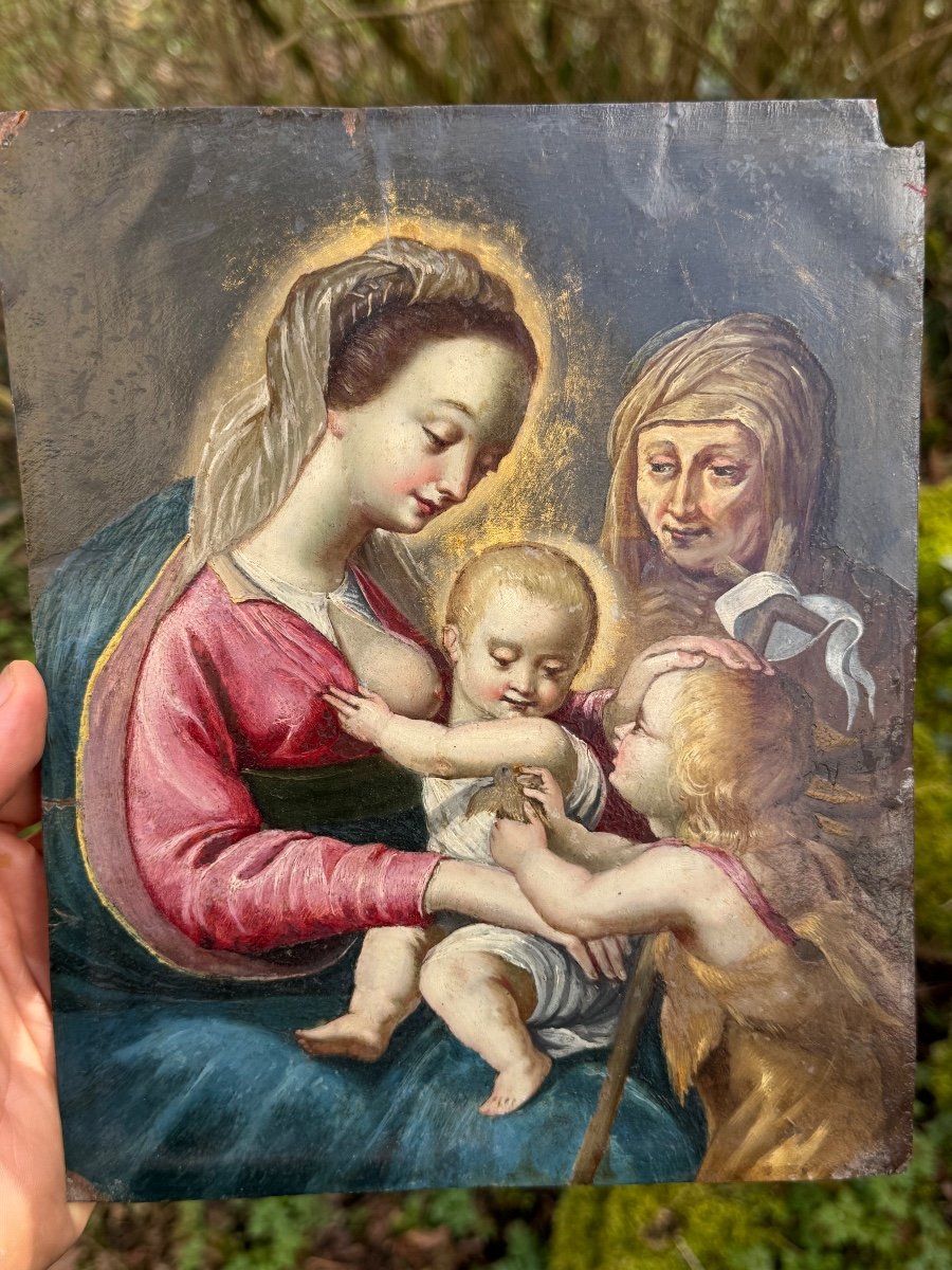 17th Century School, Virgin And Child, Saint Anne And Saint John The Baptist-photo-3