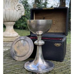 Solid Silver Chalice By Armand Calliat In Lyon With Paten And Box - 19th Century