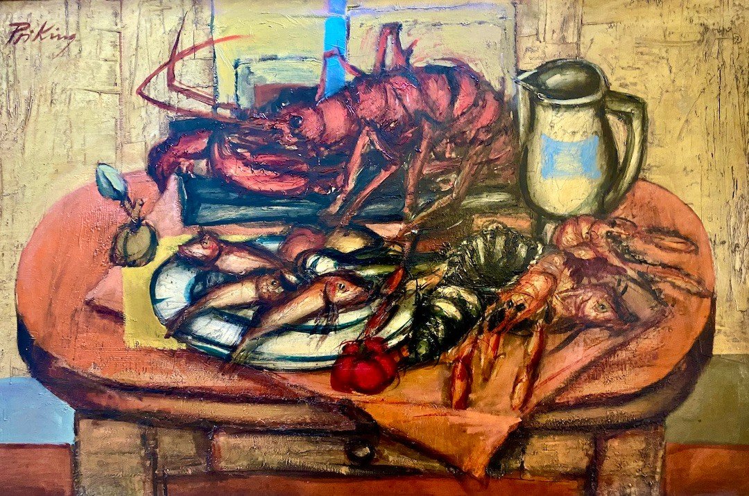 Franz Priking (1929-1979) "still Life With Lobster And Red Mullet"