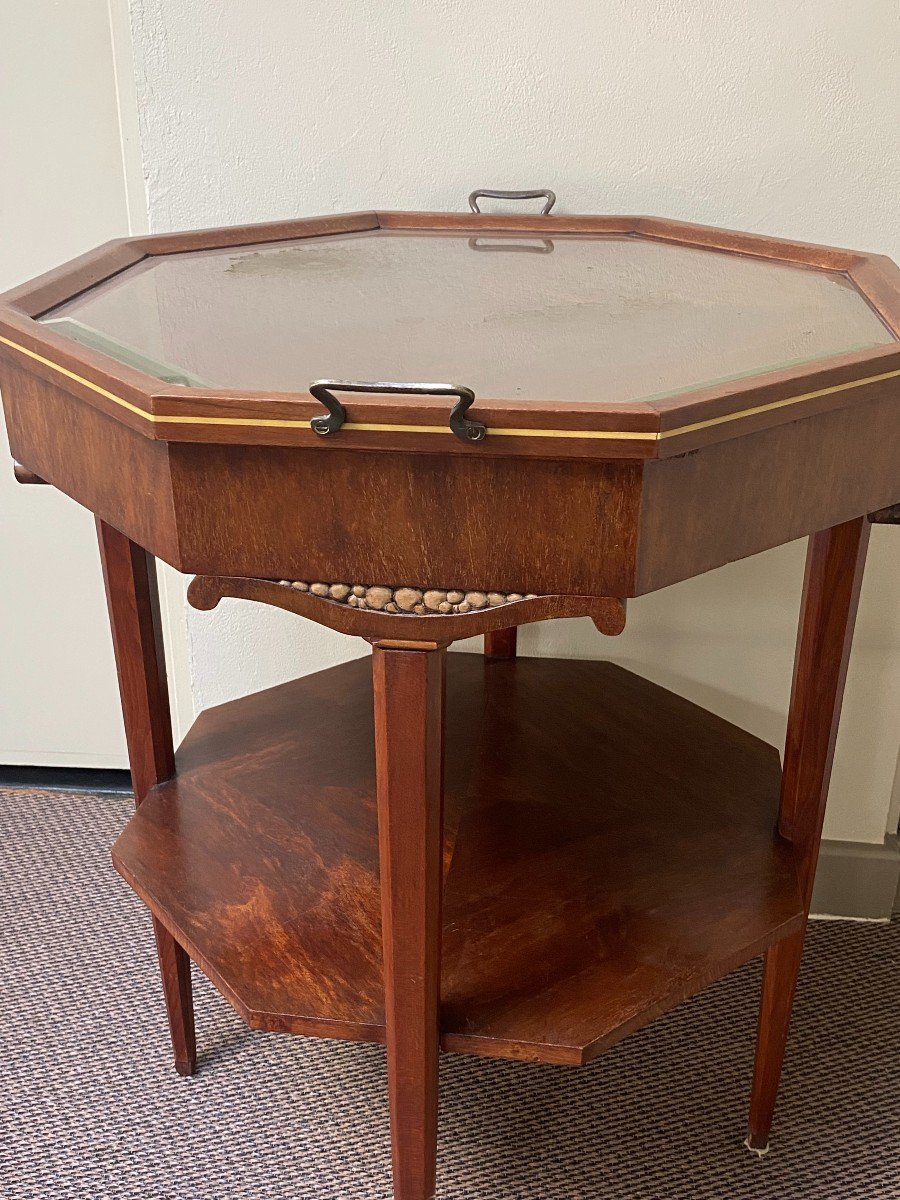 Art Deco Work: Pedestal Table With Two Octagonal Mahogany Tops-photo-2