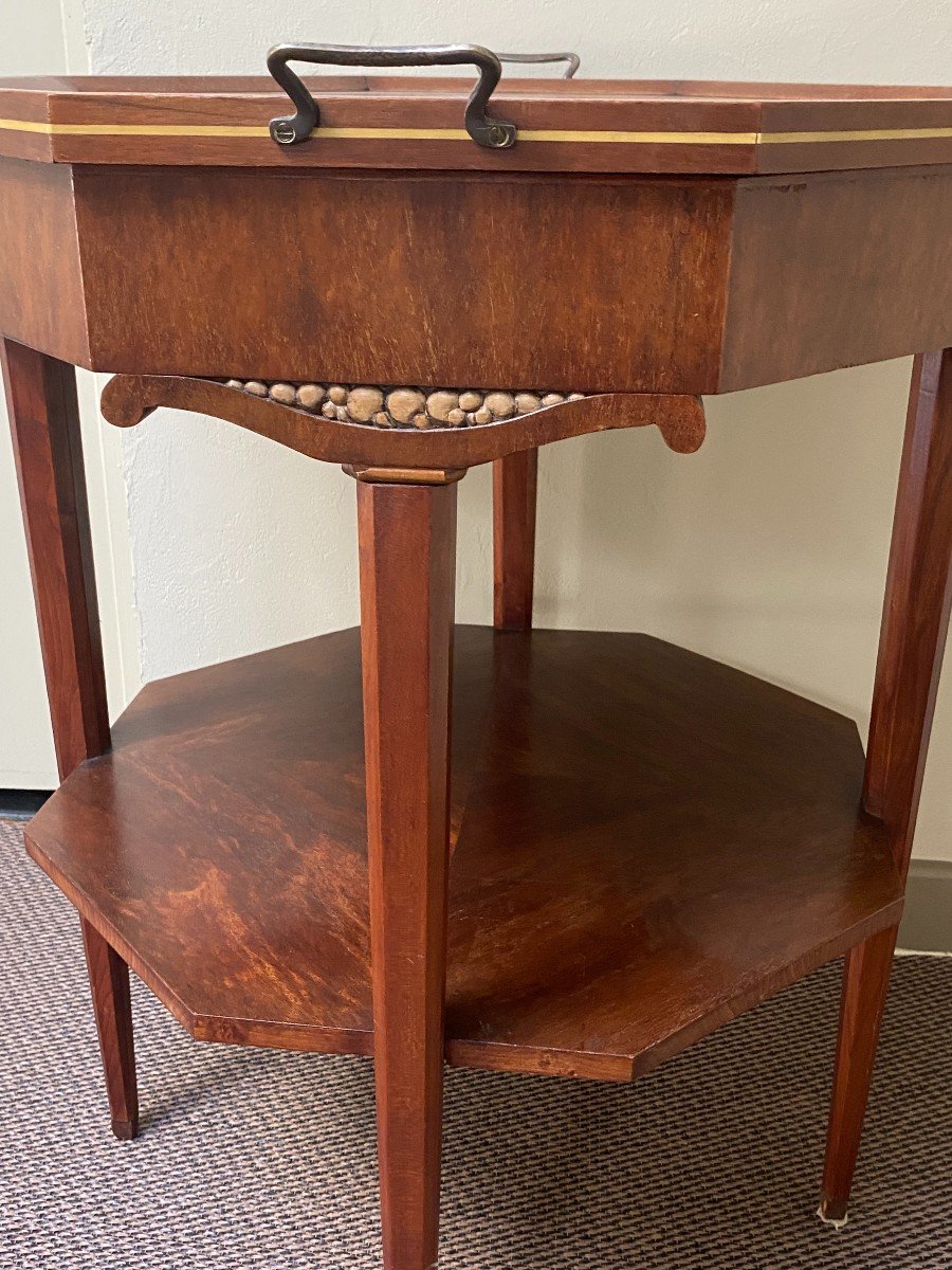 Art Deco Work: Pedestal Table With Two Octagonal Mahogany Tops-photo-3