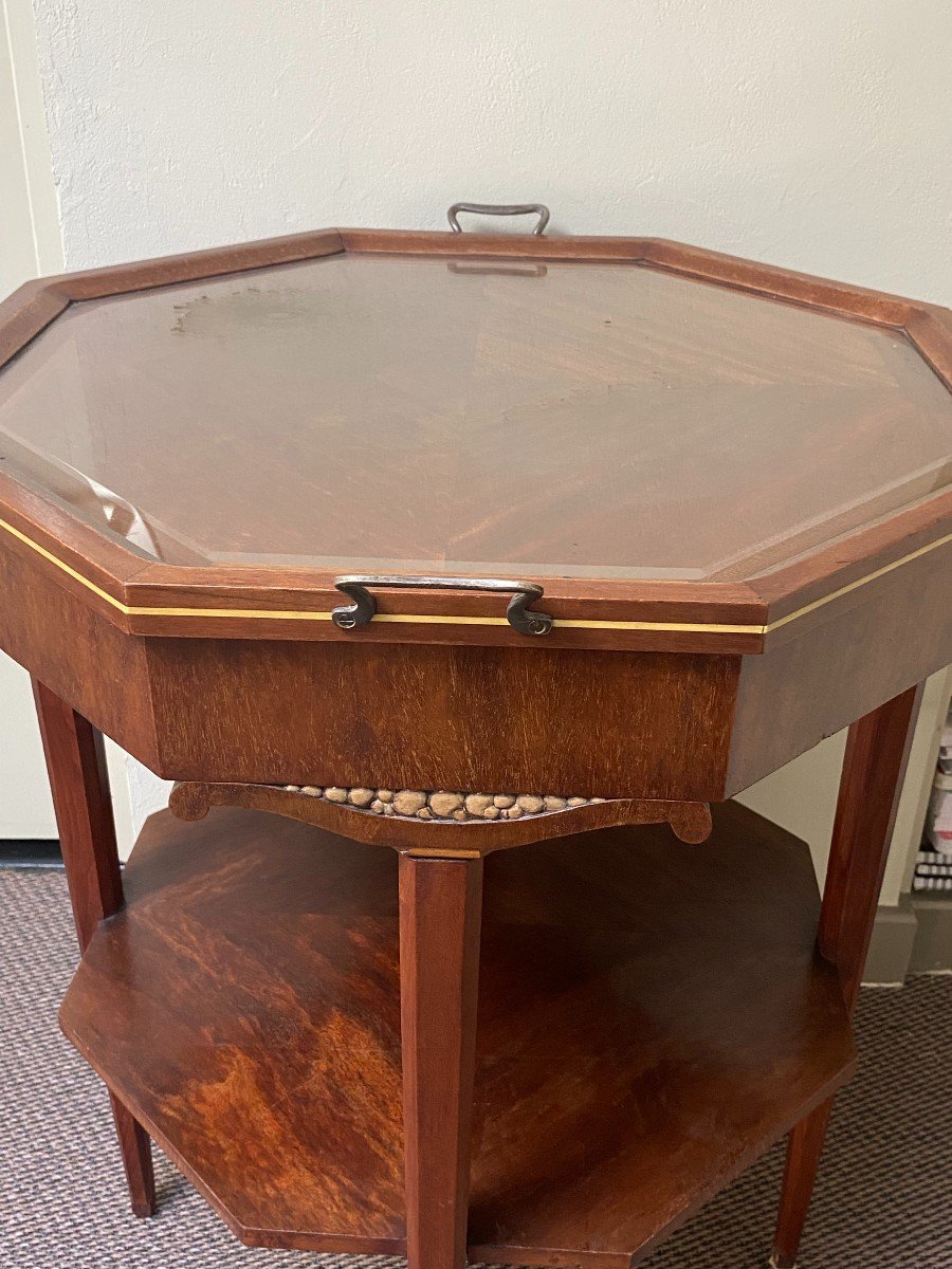 Art Deco Work: Pedestal Table With Two Octagonal Mahogany Tops-photo-4