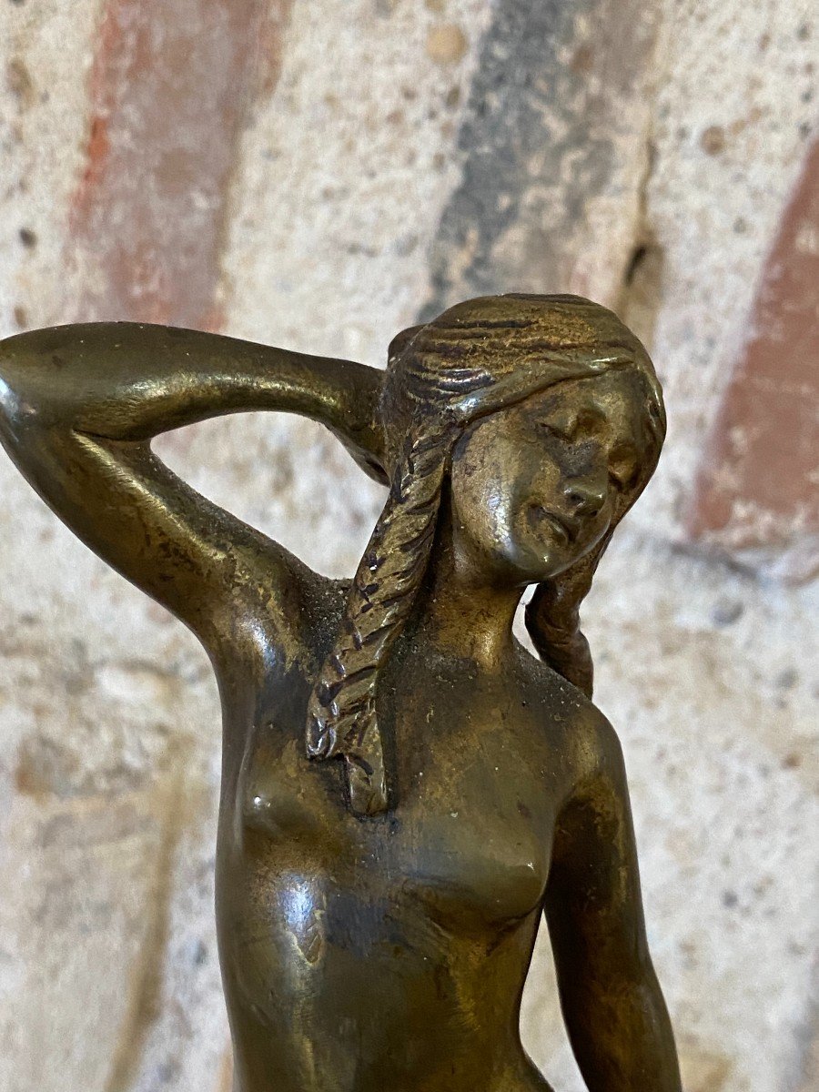 “naked Woman With Braids” Bronze With Golden Patina-photo-2