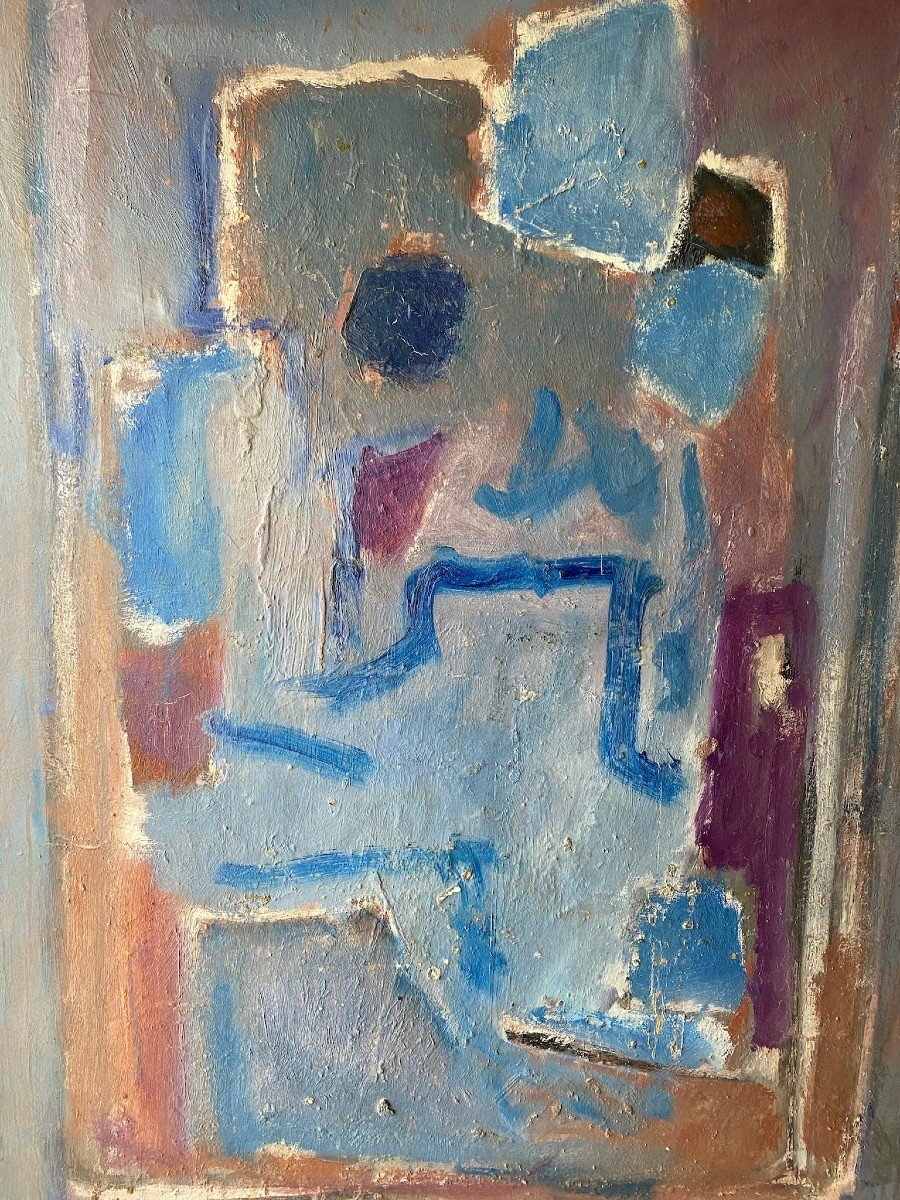 Painting “abstraction In Blue” Abstract School Of The 50s/60s-photo-2