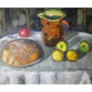 Jean COUTY  &quot;pain, pommes et pot&quot; PEINTURE LYONNAISE