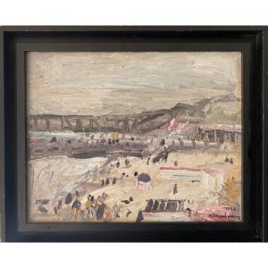 Jacques Truphémus (1922-2017) "la Plage d'Ostende" PEINTURE LYONNAISE