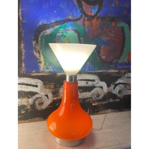 Lampe piètement verre orangé année 1970