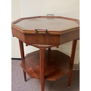 Art Deco Work: Pedestal Table With Two Octagonal Mahogany Tops