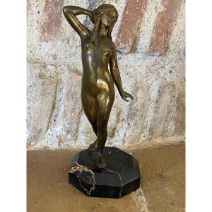 “naked Woman With Braids” Bronze With Golden Patina