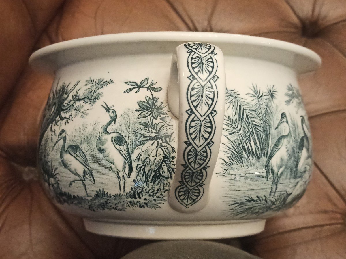 Pot D Aisance  En Faience De Sarreguemines Modèle Canards Vers 1900-photo-1