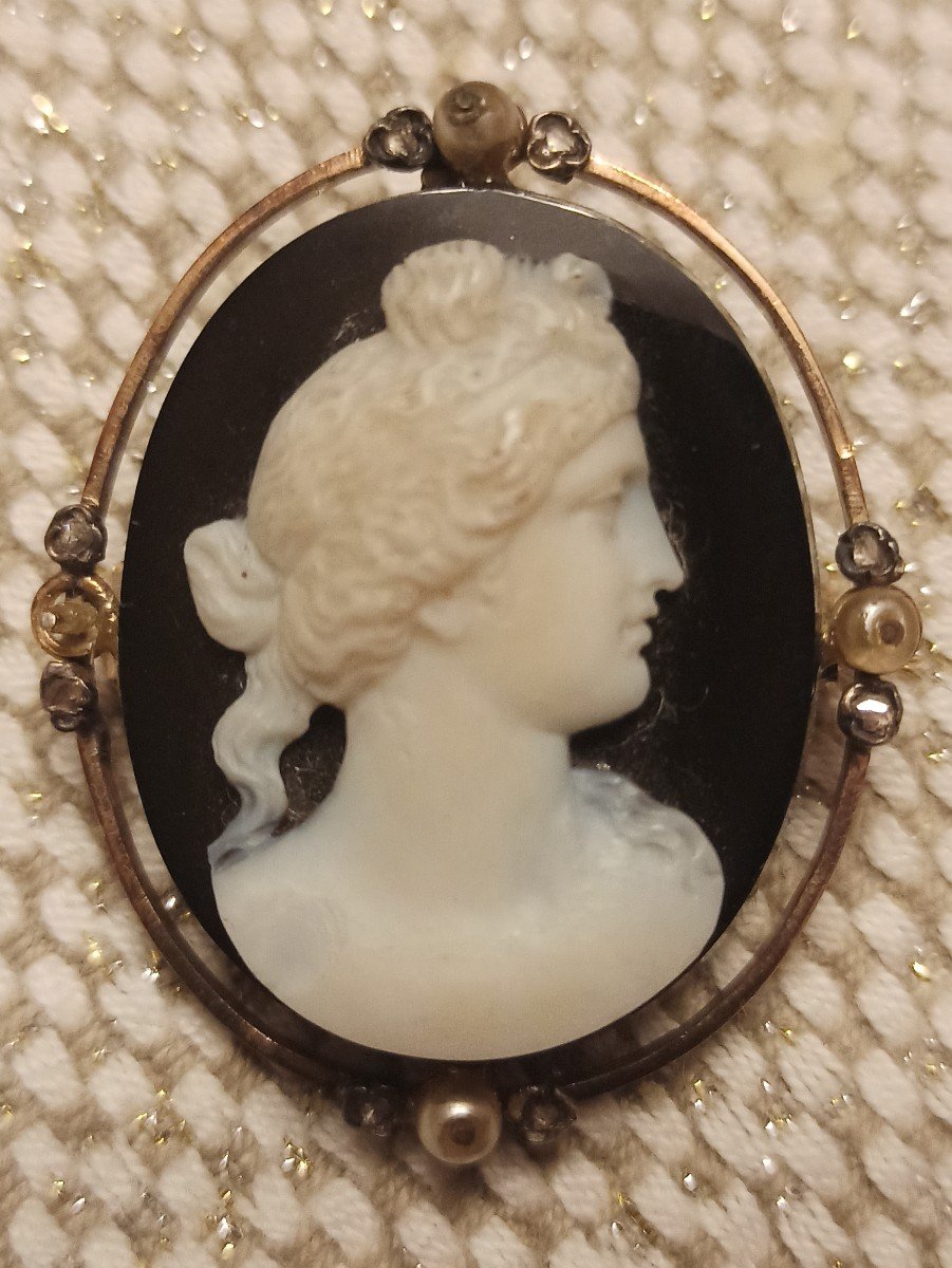 Broche En Or Ornée D Un Camée Agate époque Napoléon III-photo-3