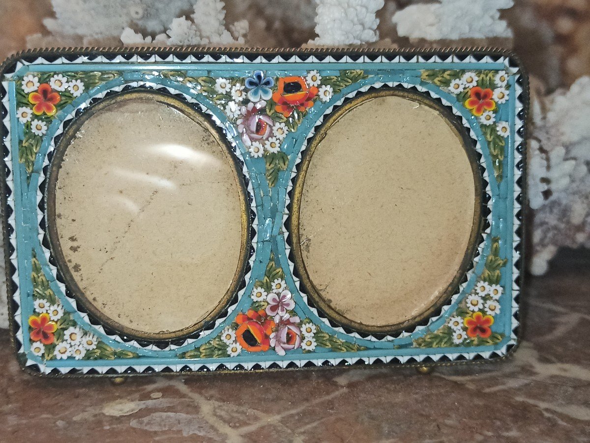 Double Photo Holder In Micro Mosaic Italy Circa 1900-photo-3