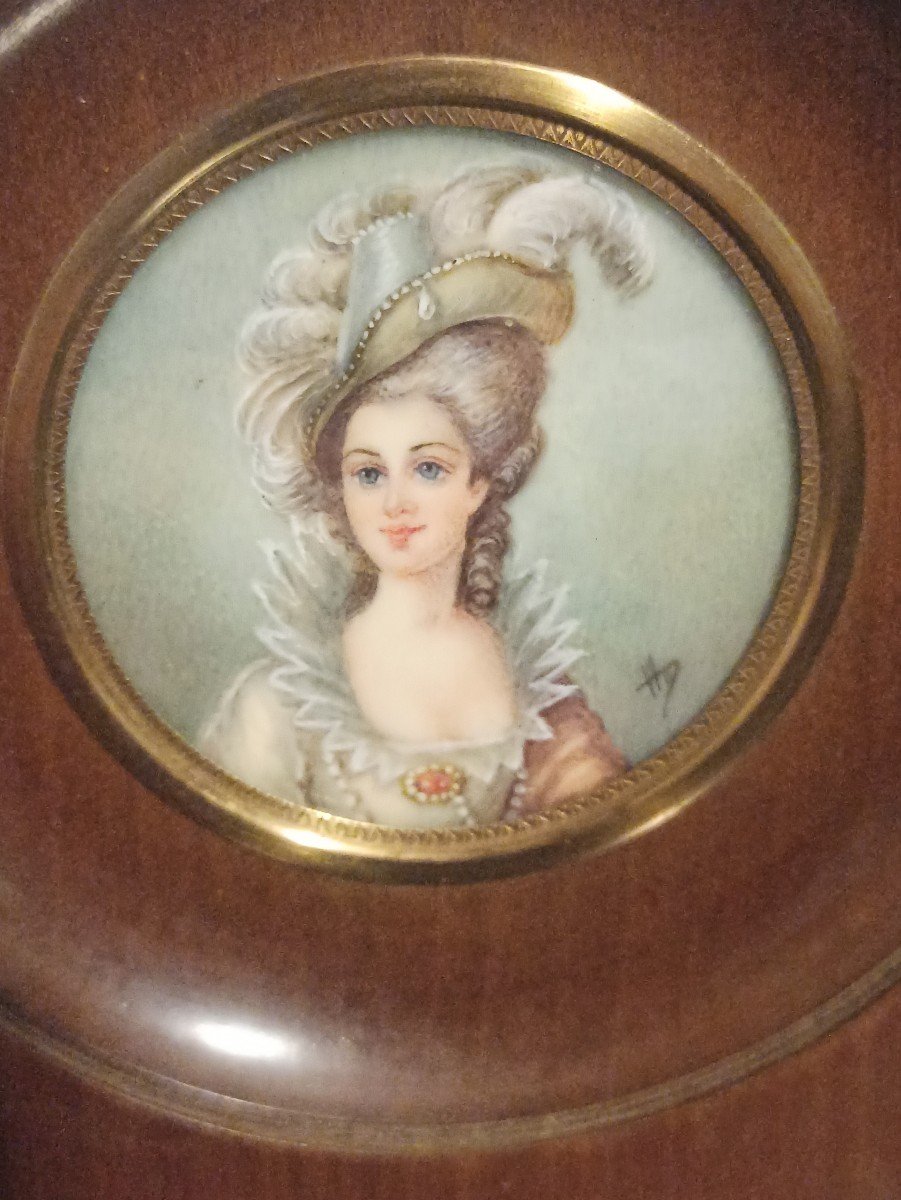 Portrait Peint En Miniature De La Reine Marie Antoinette Circa 1880-photo-1