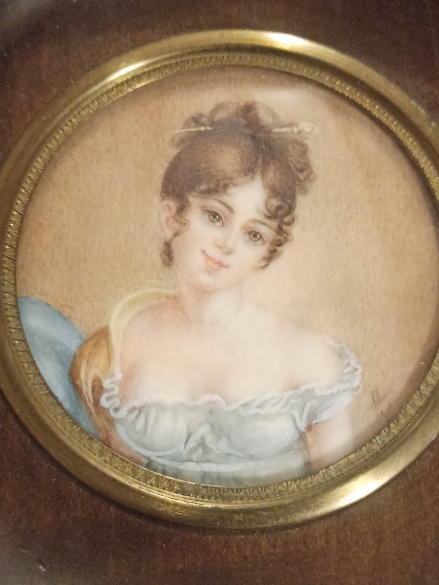 Miniature Painted Portrait Of Madame Récamier Late Nineteenth-photo-4