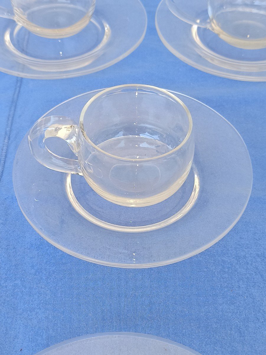 Set Of Val Saint Lambert Ou Baccarat Crystal Cups And Saucers Circa 1900-photo-2