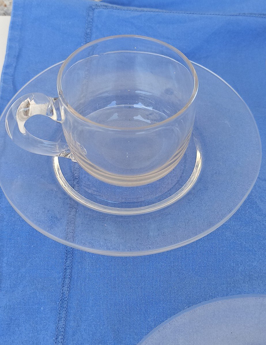 Set Of Val Saint Lambert Ou Baccarat Crystal Cups And Saucers Circa 1900-photo-3