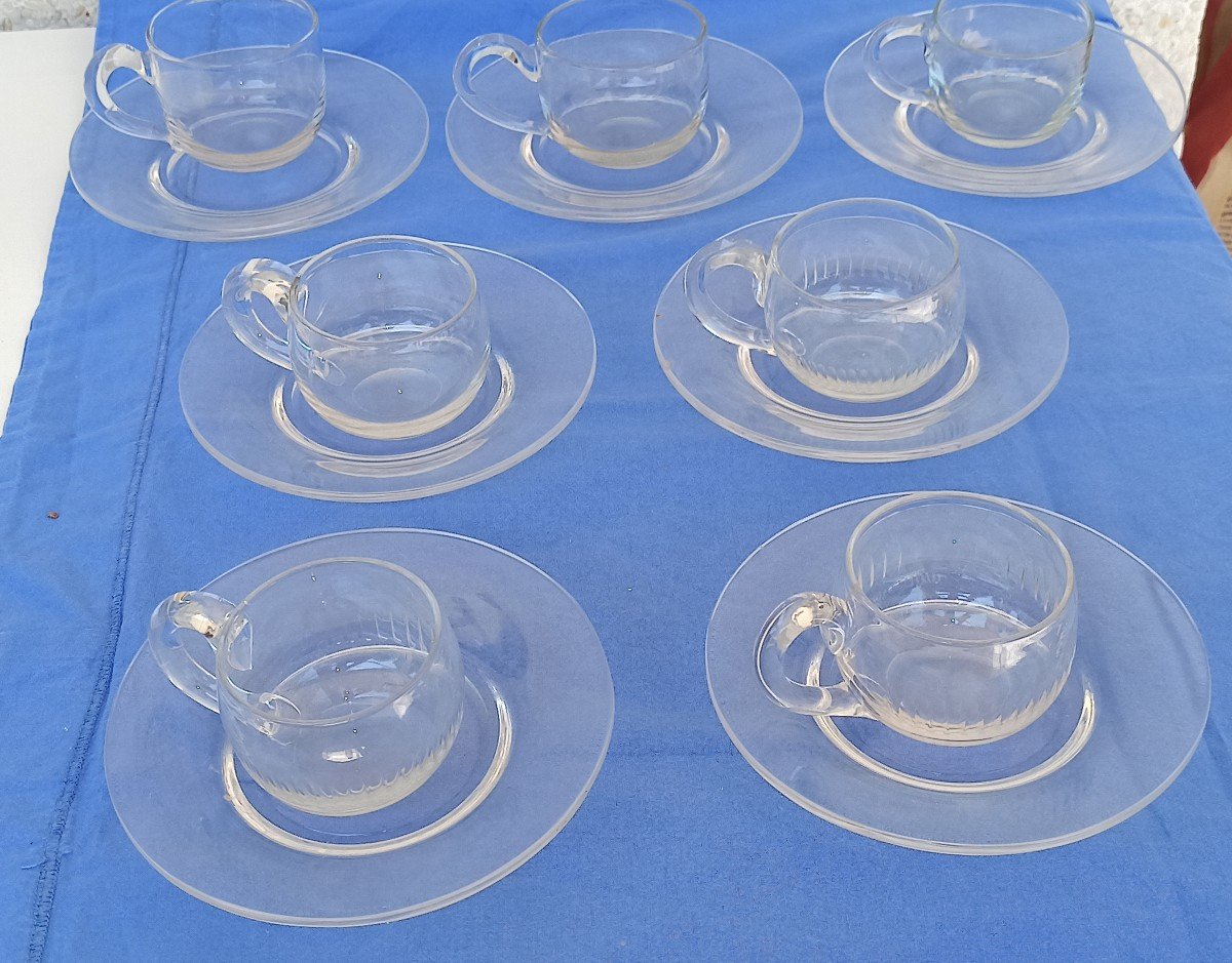 Set Of Val Saint Lambert Ou Baccarat Crystal Cups And Saucers Circa 1900