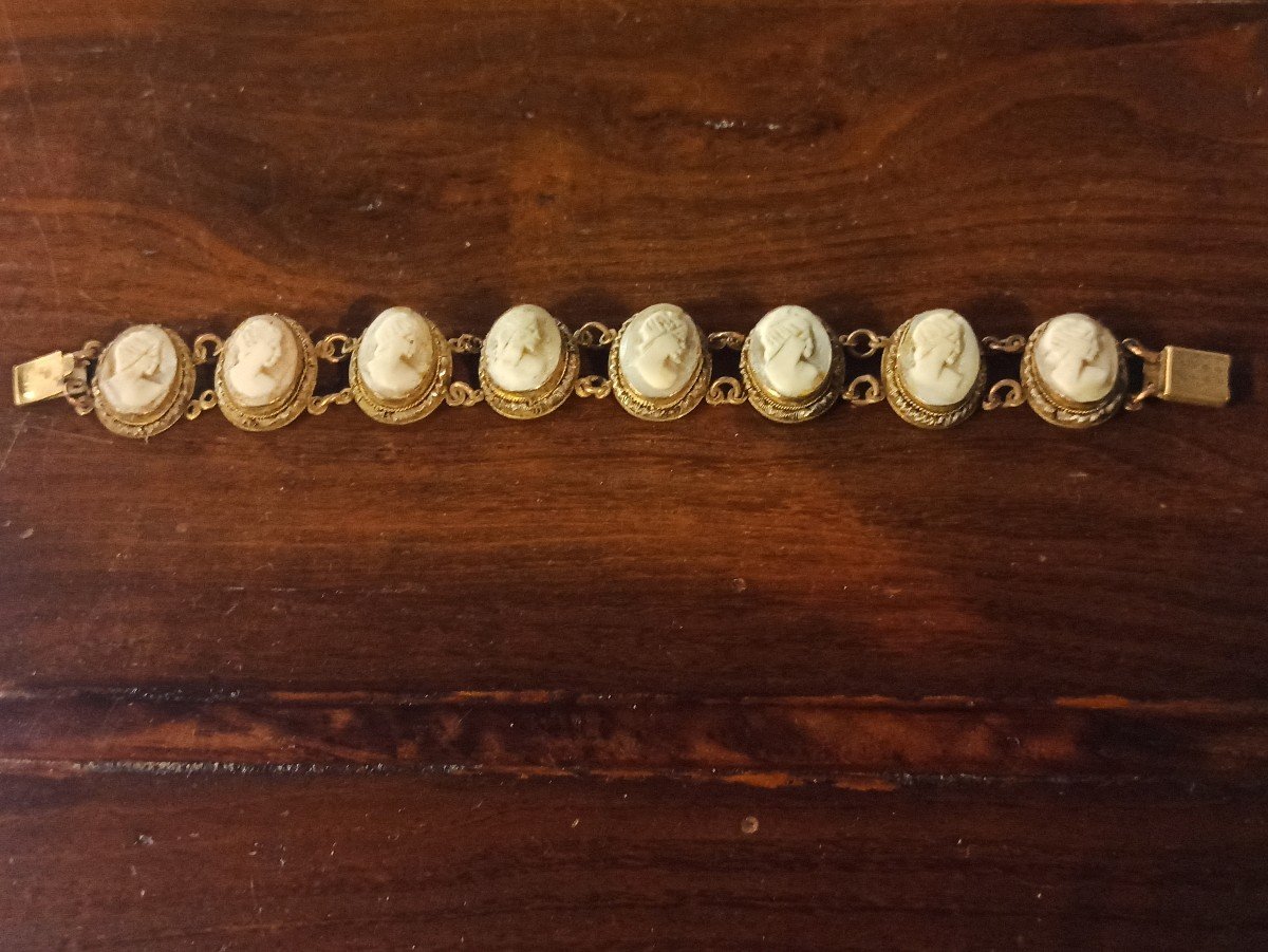 Vermeil Bracelet Decorated With Shell Camees Circa 1850