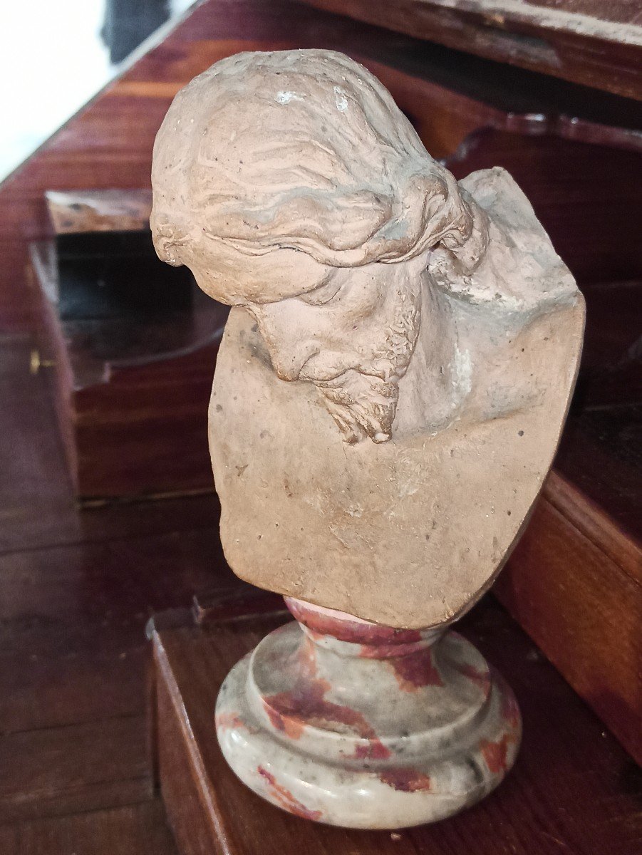 Terracotta Sculpture, Head Of Christ, Signed And Dated 1900