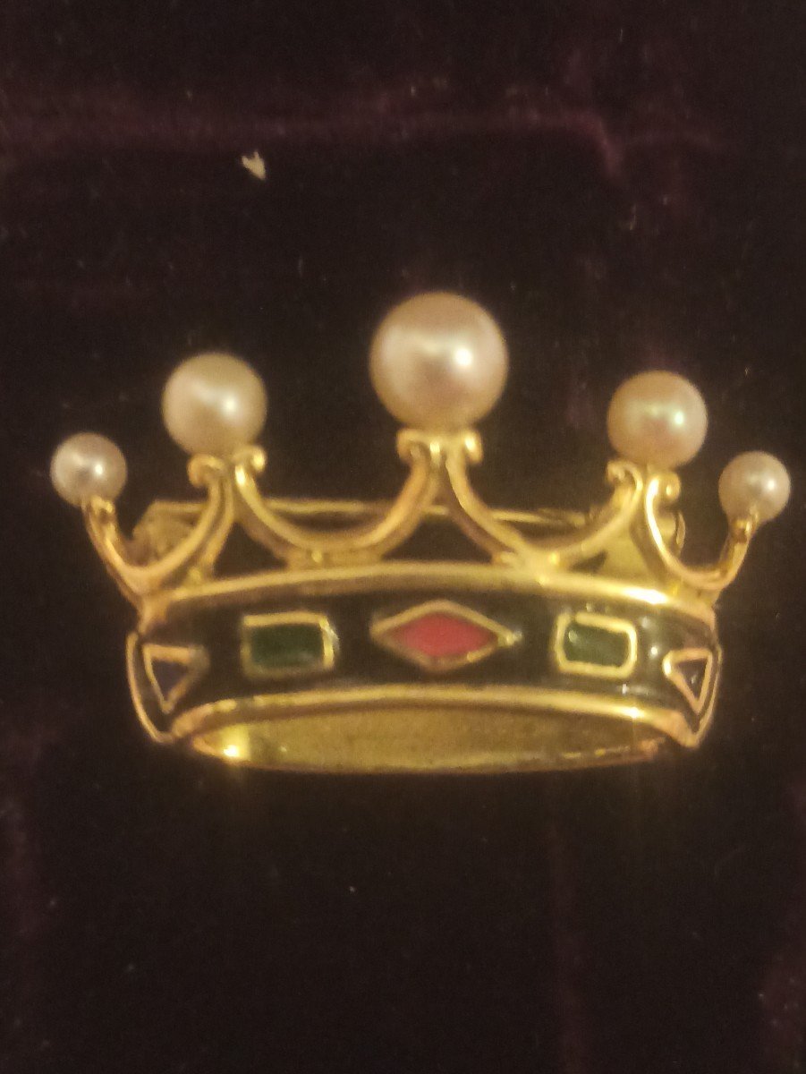 Viscounty Crown Brooch In Gold Enamels And Pearls-photo-1