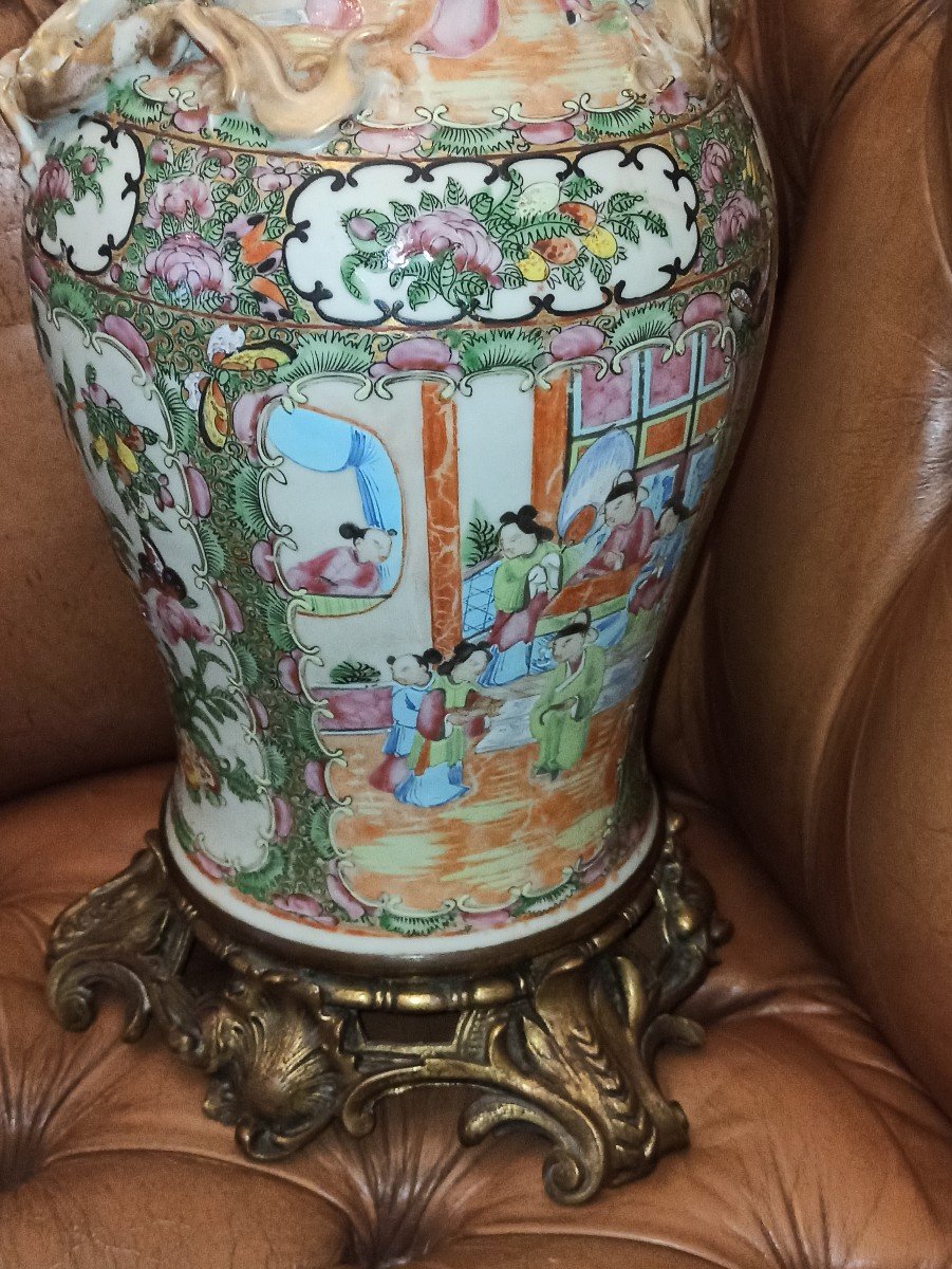 Canton Porcelain Vase Mounted In Bronze, Second Half Of The 19th Century-photo-2
