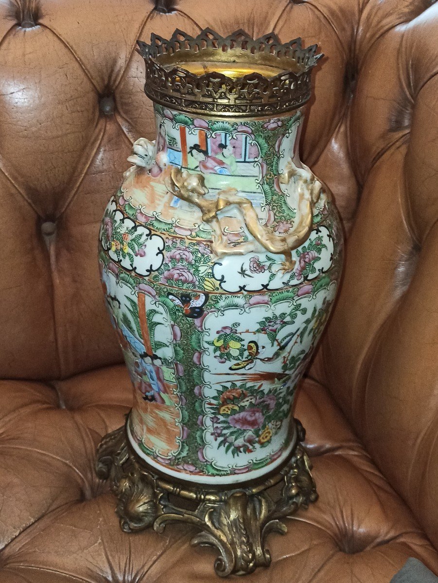Canton Porcelain Vase Mounted In Bronze, Second Half Of The 19th Century-photo-4