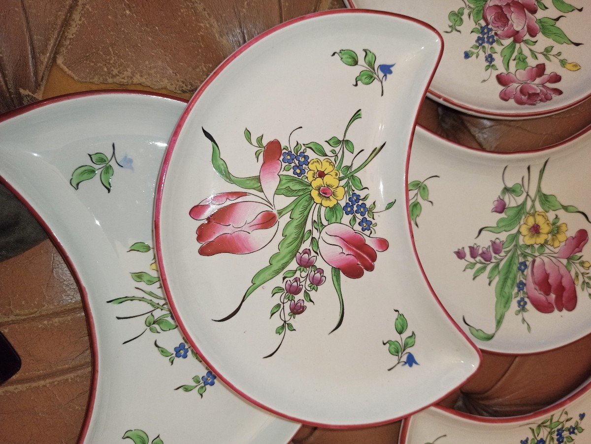 Suite Of 6 Salad Plates In Lunéville Earthenware Model Called Réverbère Late 19th And 20th Century -photo-2