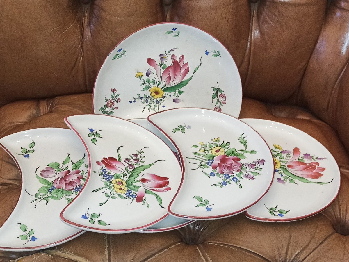 Suite Of 6 Salad Plates In Lunéville Earthenware Model Called Réverbère Late 19th And 20th Century 