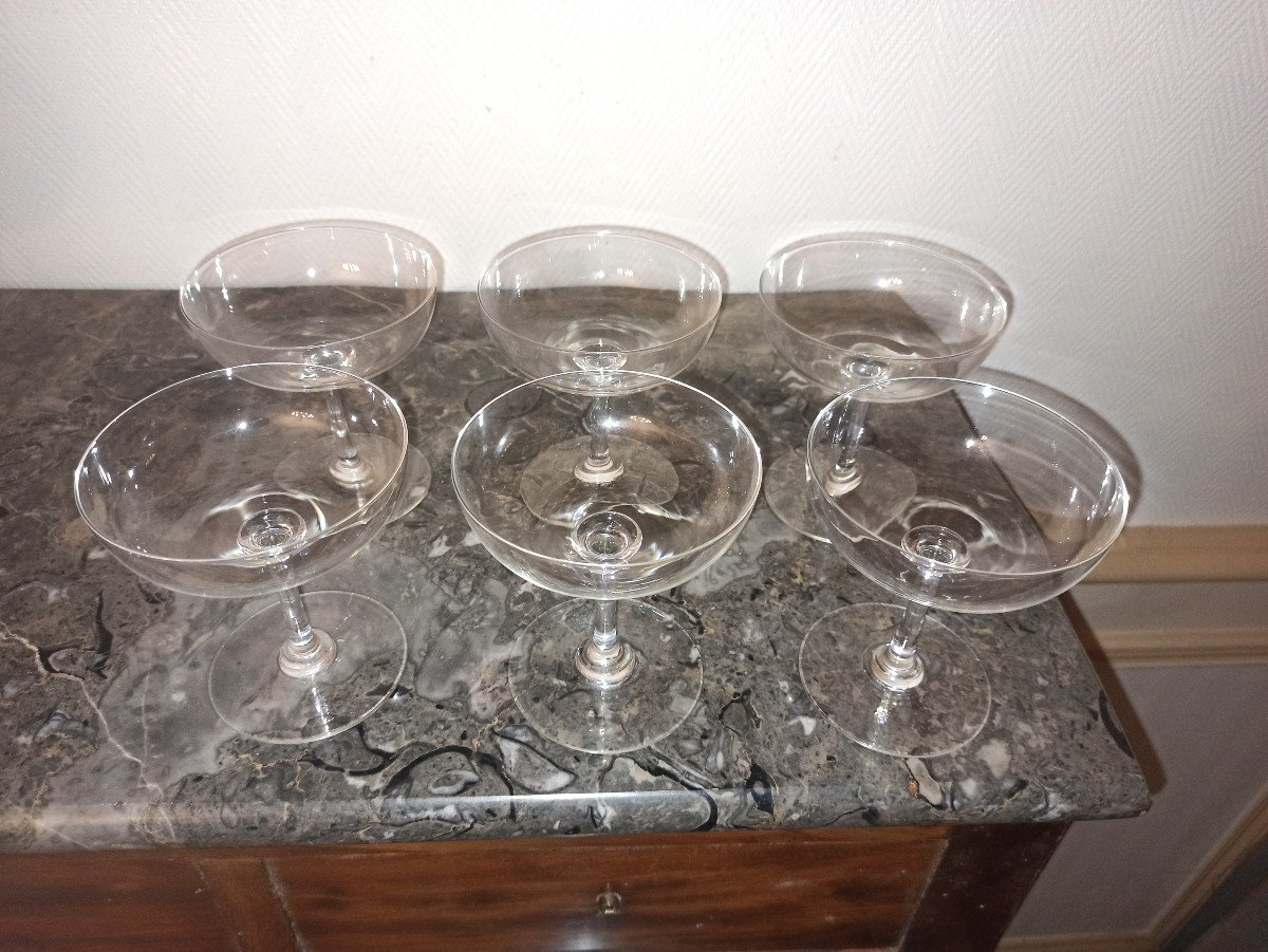 Suite De 6 Coupes à Champagne En Cristal De Baccarat Modèle Comtesse De Paris Fin XIXe-photo-1