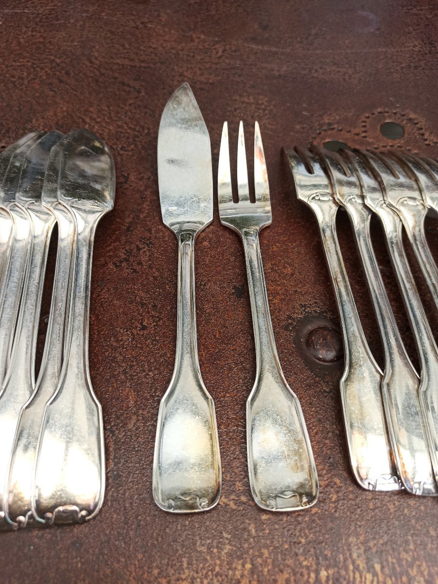 Suite Of 6 Fish Cutlery In Silver Metal By François Frionnet Circa 1940-photo-2