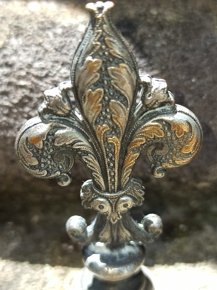 Cachet Fleur De Lys En Bronze Argenté XIXe-photo-3