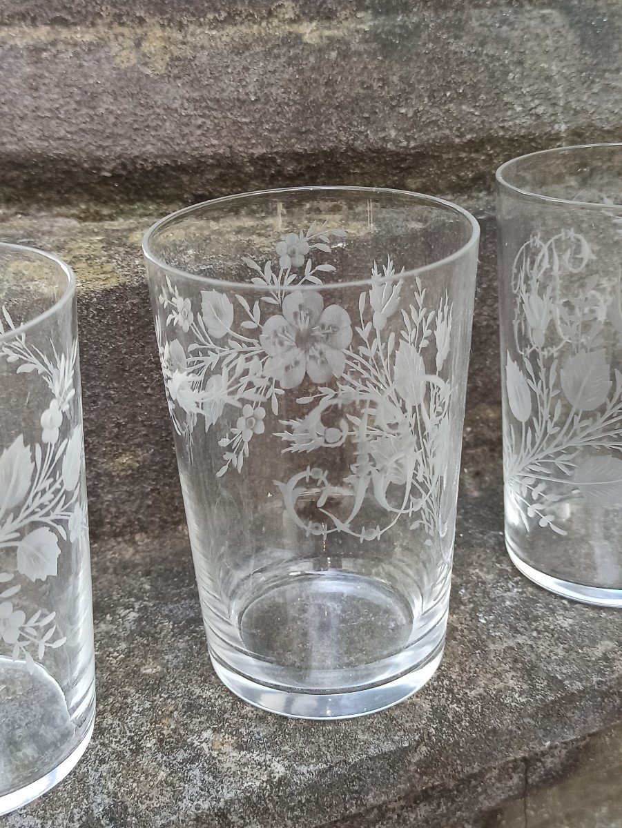 Suite Of 8 Goblet-type Glasses In Engraved Crystal Circa 1860-photo-4