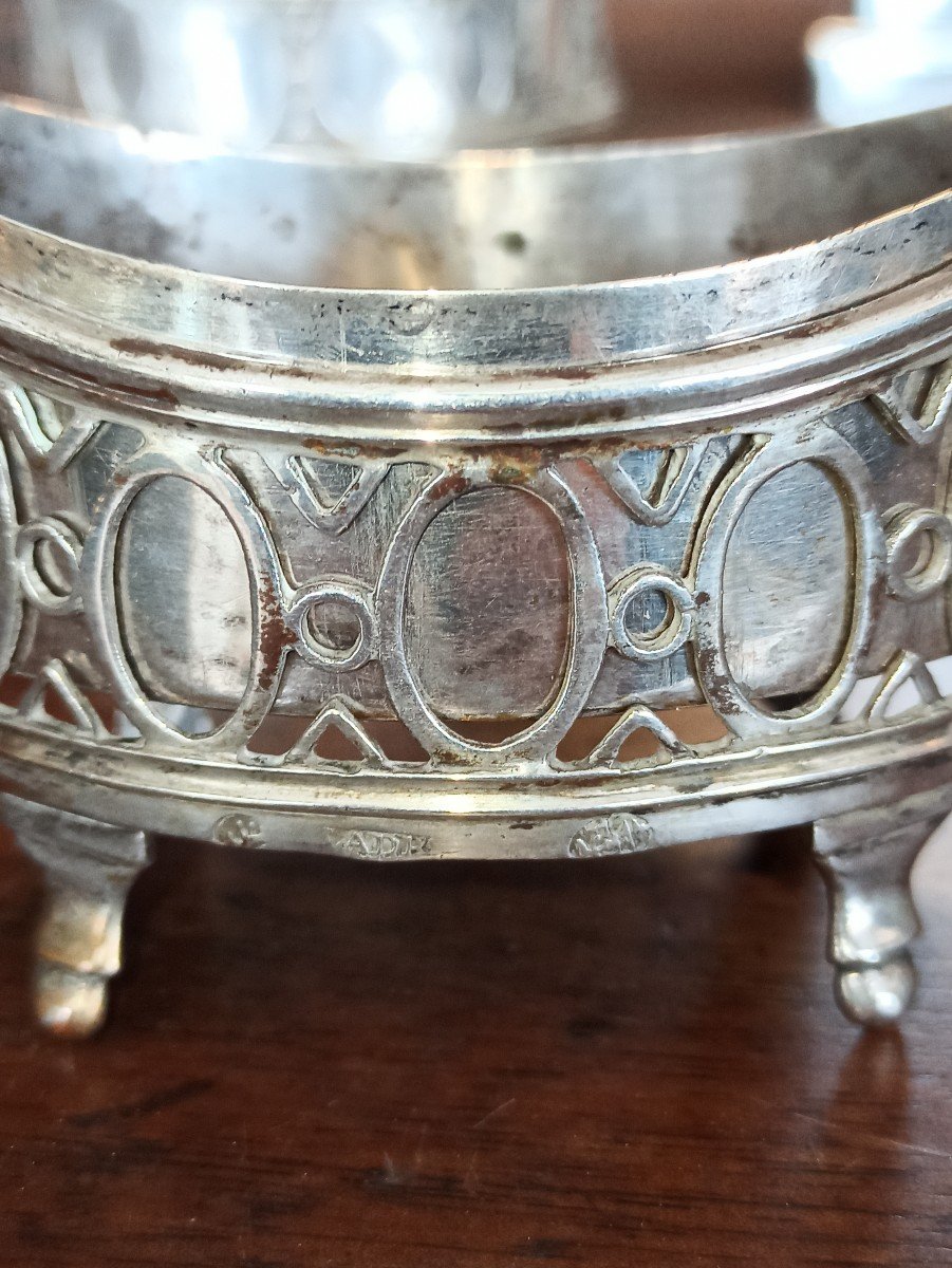 Pair Of Navette Silver Salt Cellars From The End Of The 18th Century In Spain-photo-3